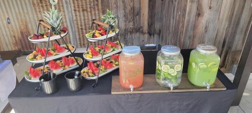 Appetizer Station and Refreshments; Cucumber Lemonade, Water, and Strawberry Lemonade