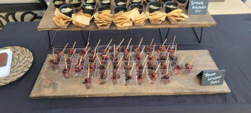 Appetizer Station; Bacon Wrapped Dates and Spinach Artichoke Dip